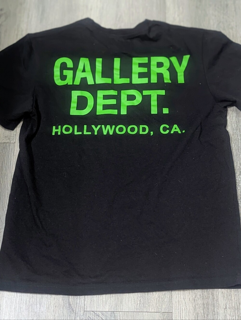 Gallery Dept Black Tee with Bright Green Logo
